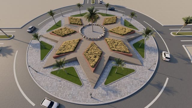 Landscaped roundabout seen from above